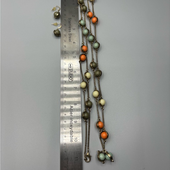 Multi Color Mini Glass Orb Necklace & Earrings Flapper Length JP113 - Picture 5 of 5